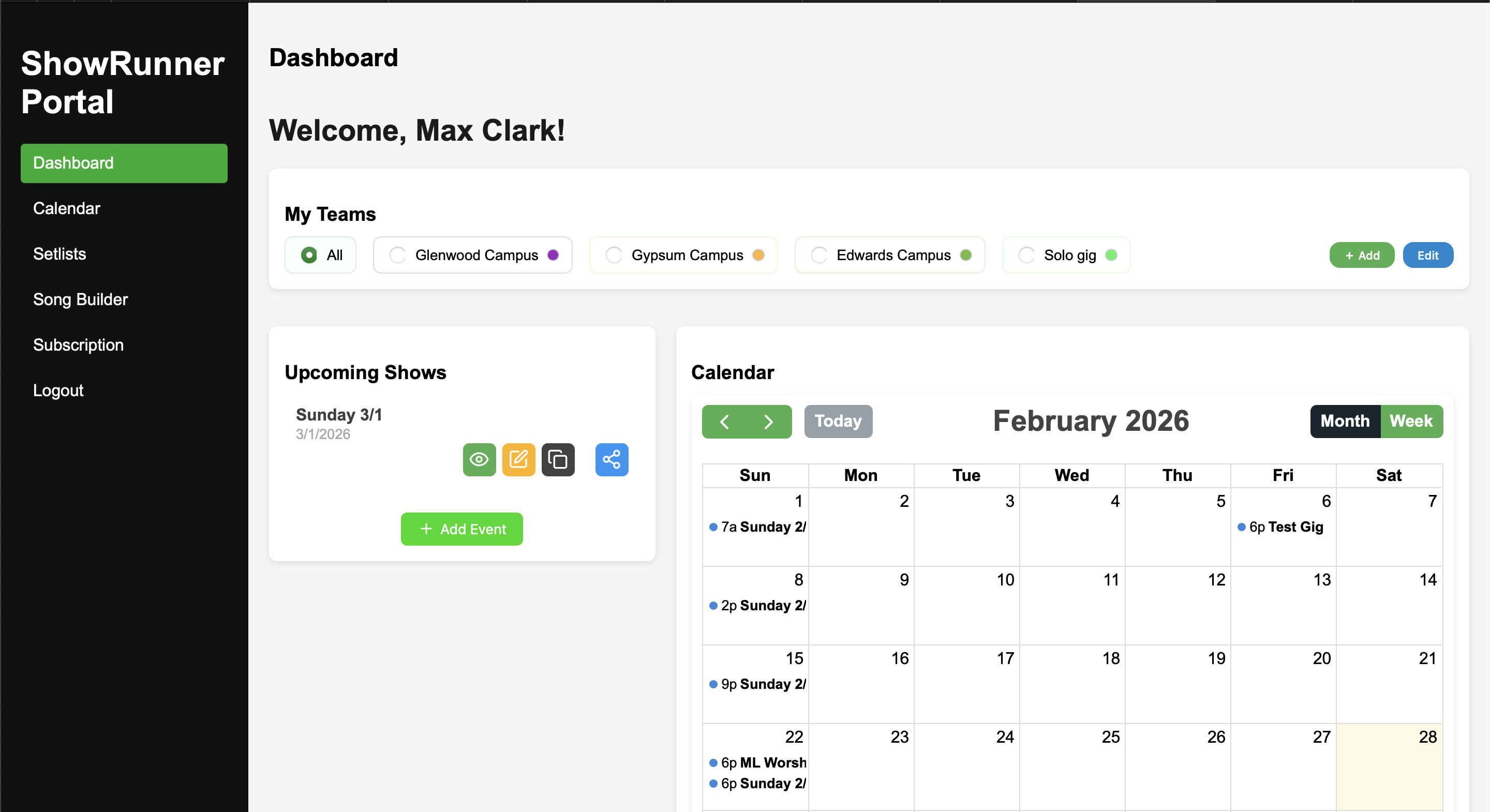 ShowRunner Portal Interface