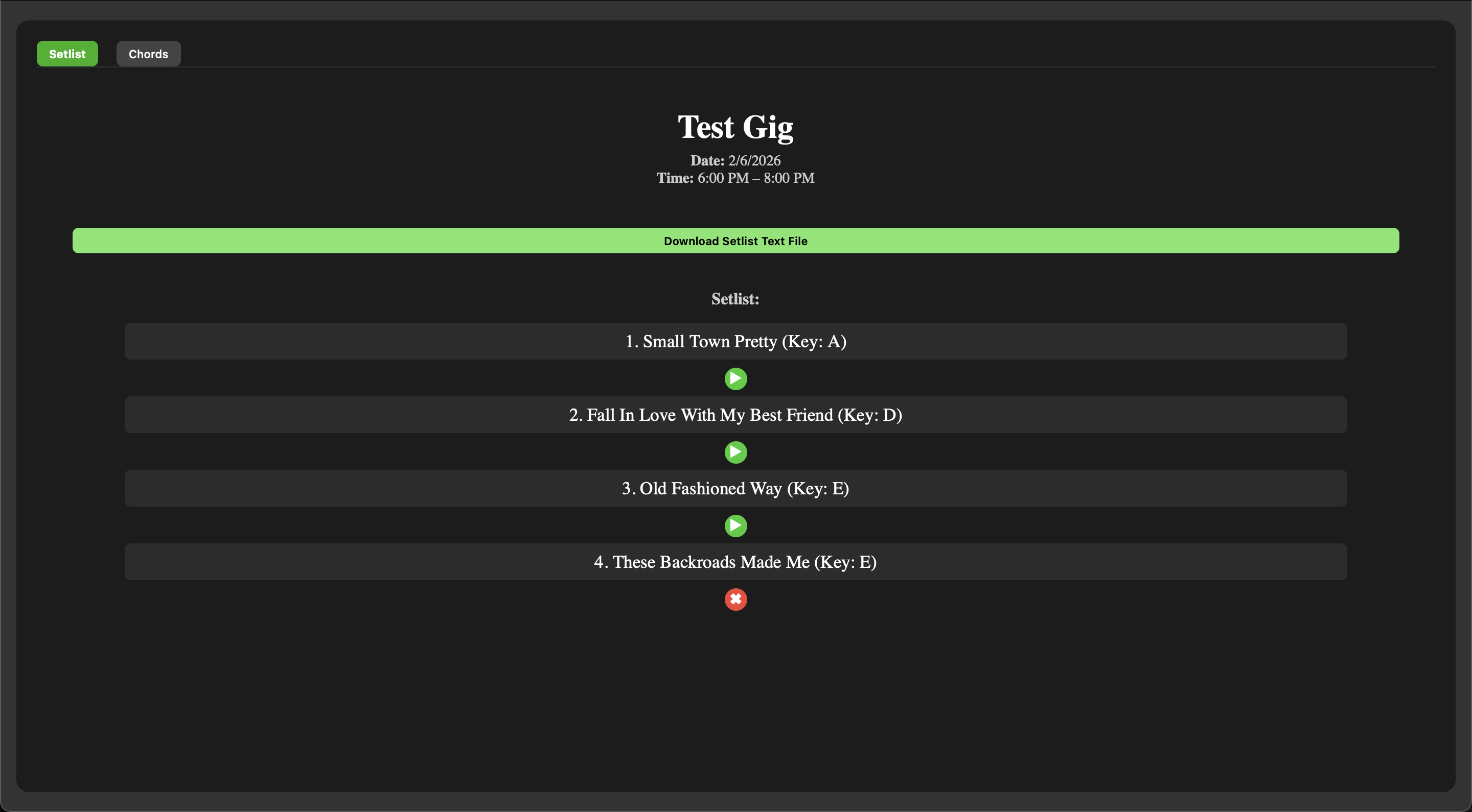 ShowRunner Portal Setlist View